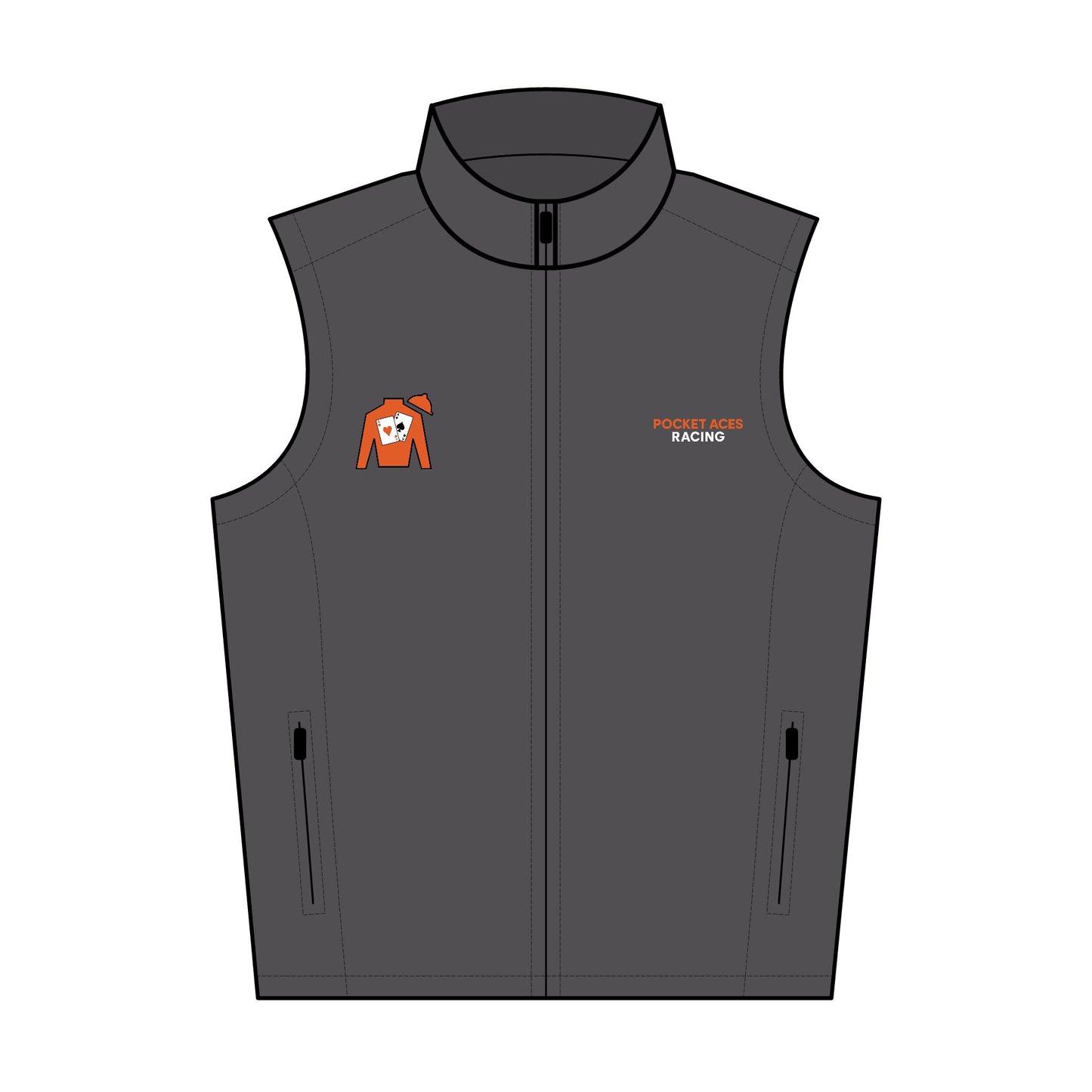 Men’s Core Soft Shell Vest (Embroidery) - Silks logo + Finish Line Modern text
