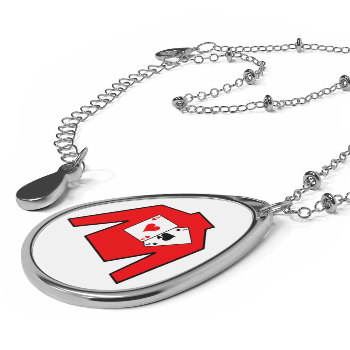 Stylish Oval Necklace - Silks logo over white
