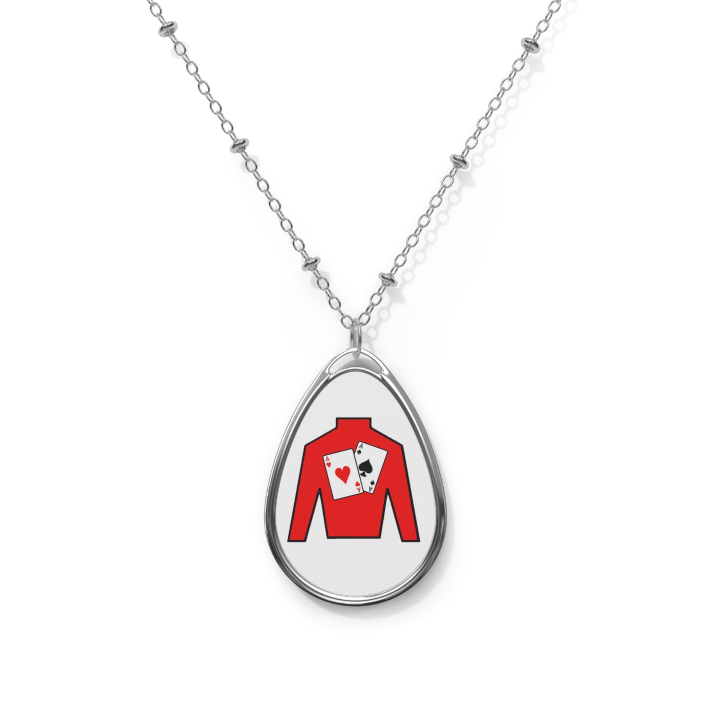 Stylish Oval Necklace - Silks logo over white