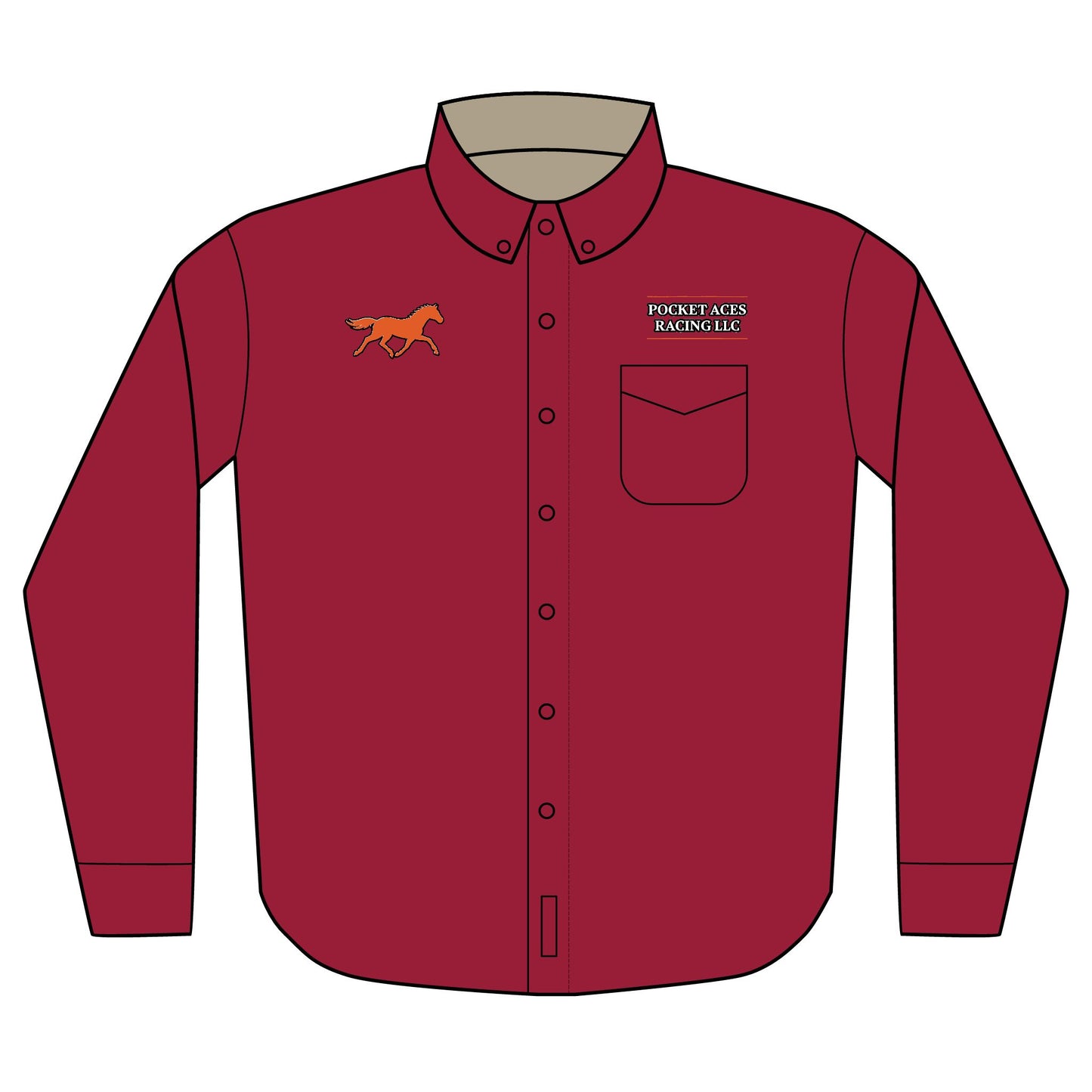 Port Authority® Unisex Long Sleeve Shirt (Embroidery) - Red Horse logo + Company Text above pocket