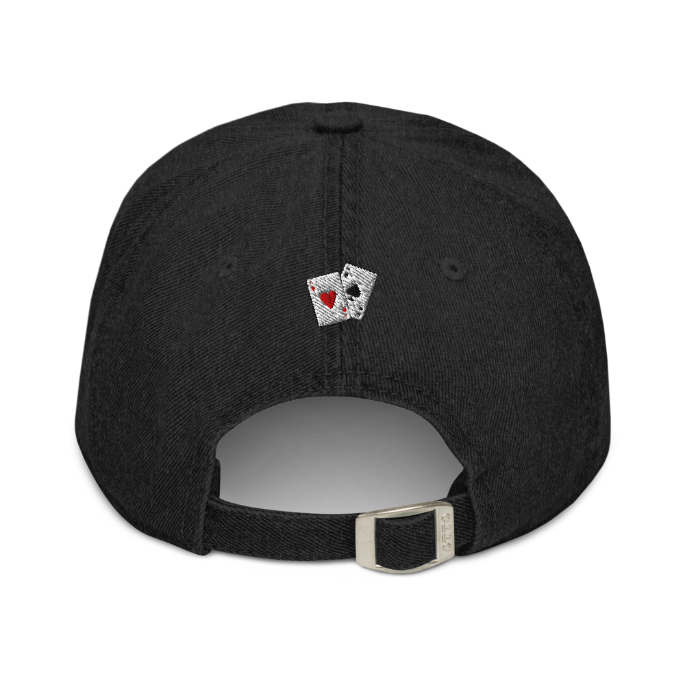 Denim Hat - Front text with back cards logo