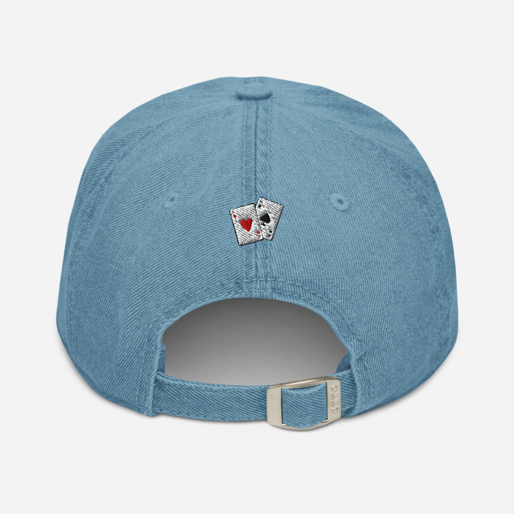 Denim Hat - Front text with back cards logo