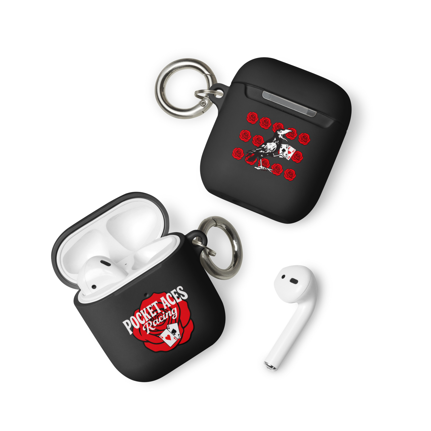 Rubber Case for AirPods® - Rose and Cards w/ Text + Rook Crow over Roses