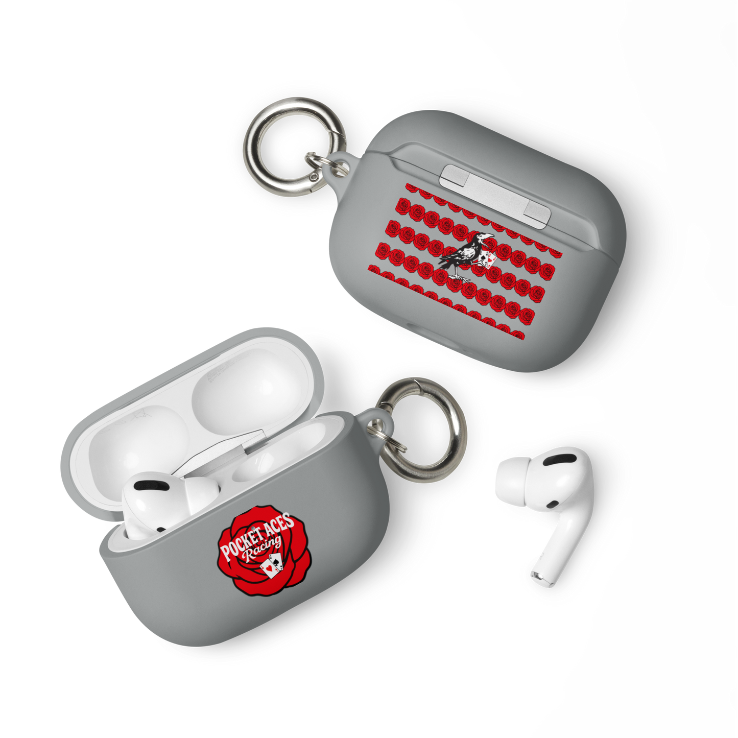 Rubber Case for AirPods® - Rose and Cards w/ Text + Rook Crow over Roses
