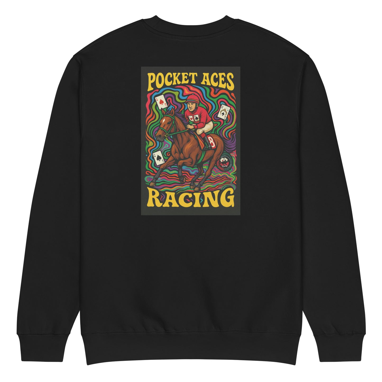 Unisex premium crew neck sweatshirt - Groovy Horse & Jockey (back print)