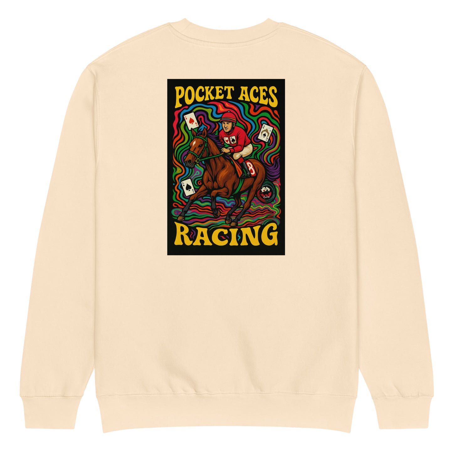 Unisex premium crew neck sweatshirt - Groovy Horse & Jockey (back print)