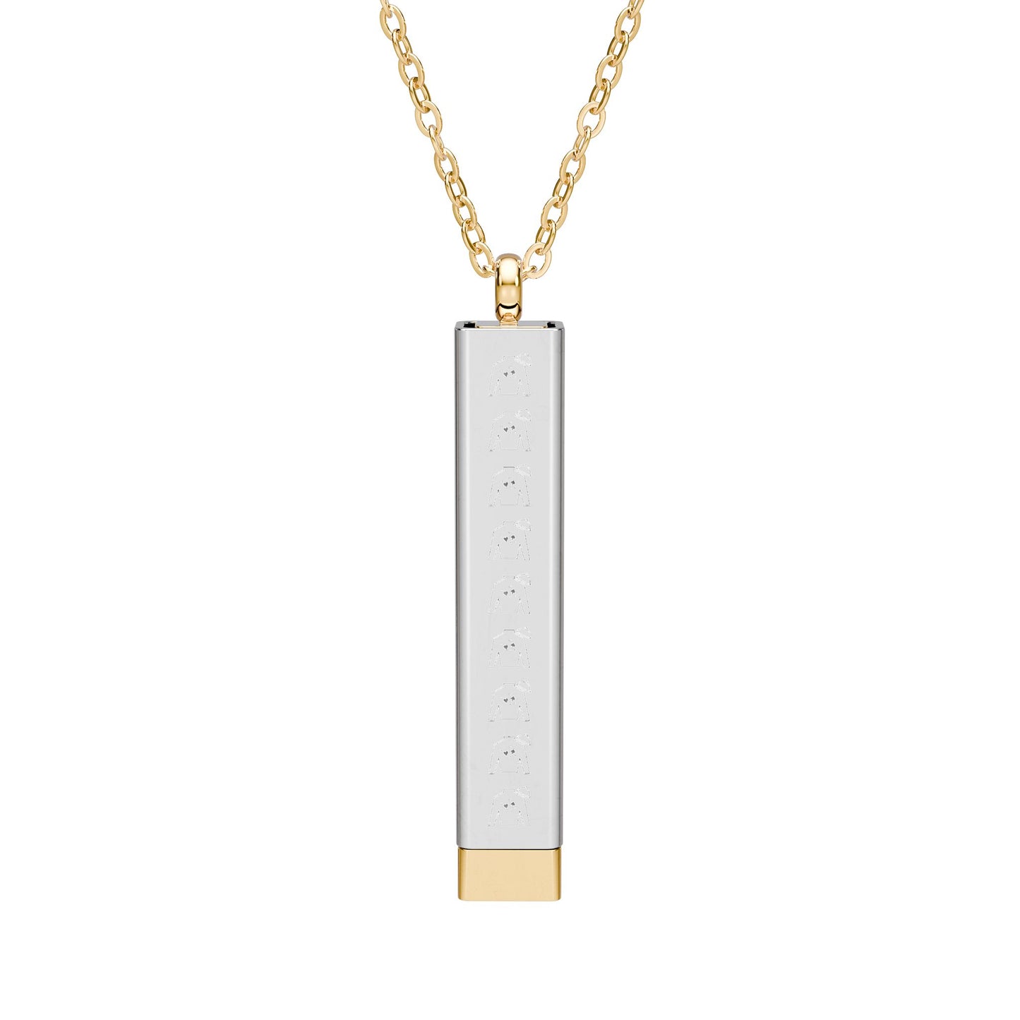 Hidden Message Sliding Blank Bar Necklace (Engraving) - Vertical Silks pattern (Ext.) + Company Text (Int.)