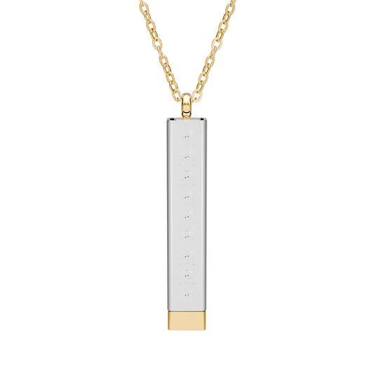 Hidden Message Sliding Blank Bar Necklace (Engraving) - Vertical Silks pattern (Ext.) + Company Text (Int.)