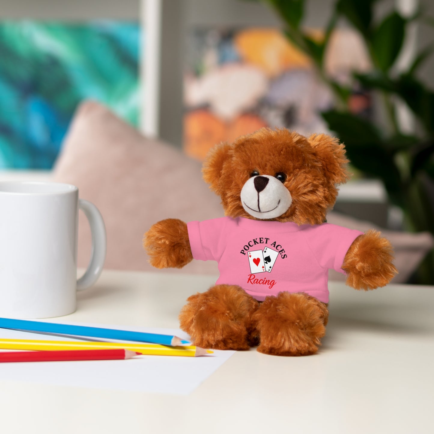 Stuffed Animals with Cards & Text logo Tee