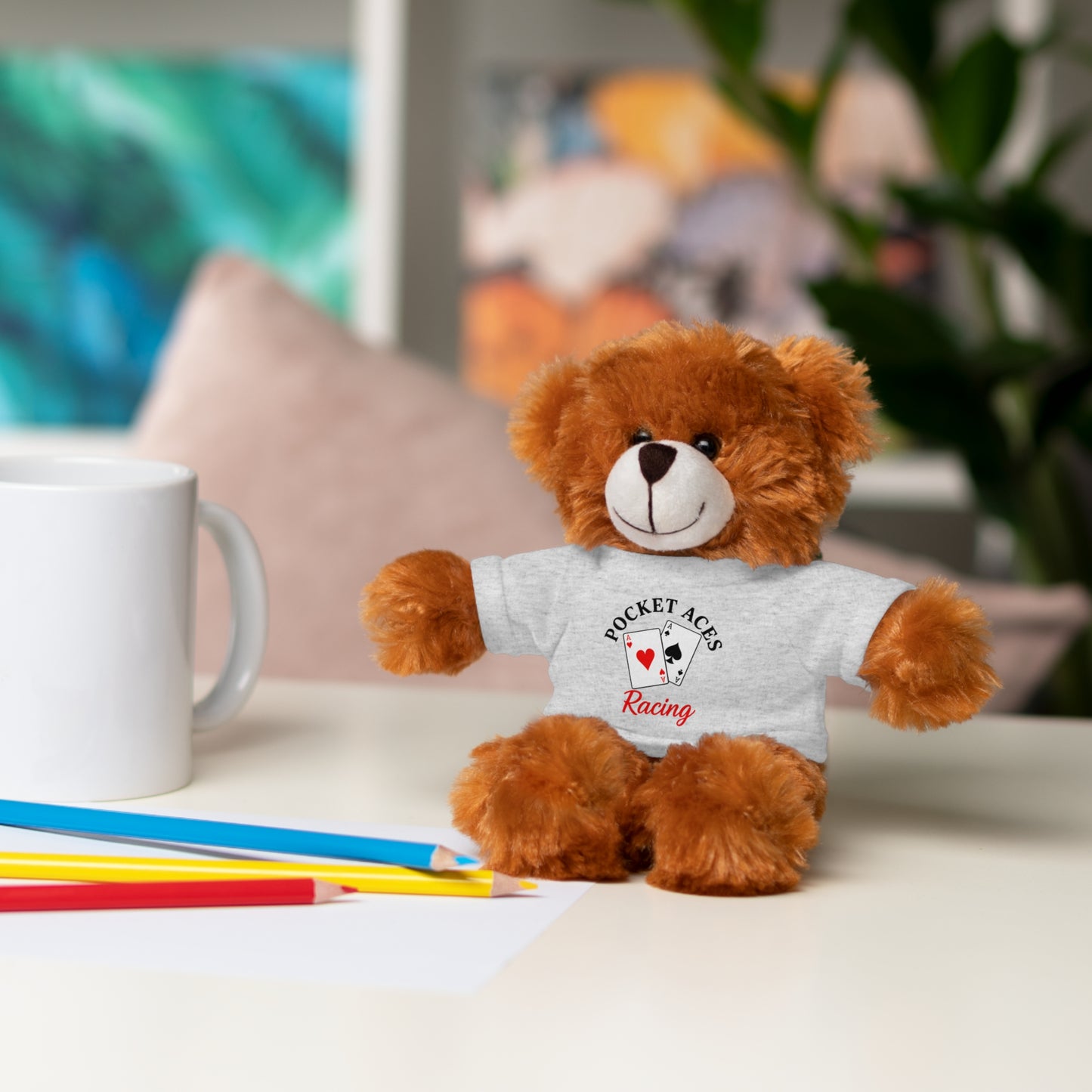 Stuffed Animals with Cards & Text logo Tee