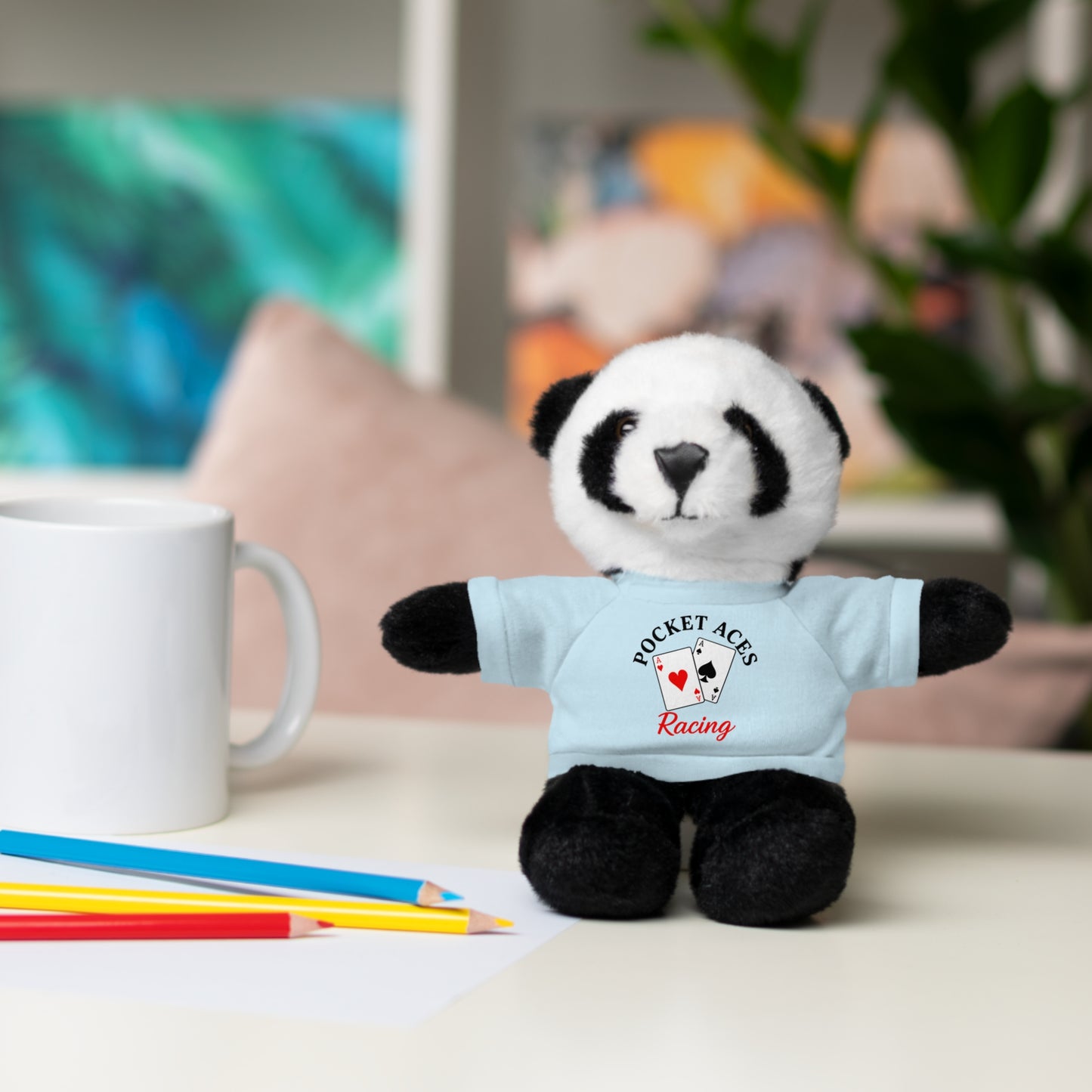 Stuffed Animals with Cards & Text logo Tee