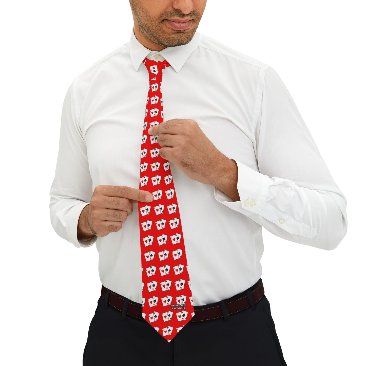 Necktie - Cards pattern + Text over PAR Red