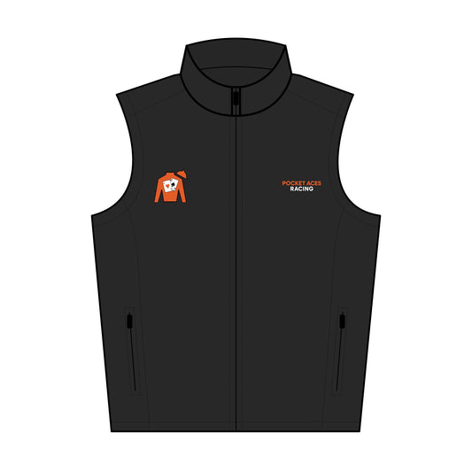 Men’s Core Soft Shell Vest (Embroidery) - Silks logo + Finish Line Modern text