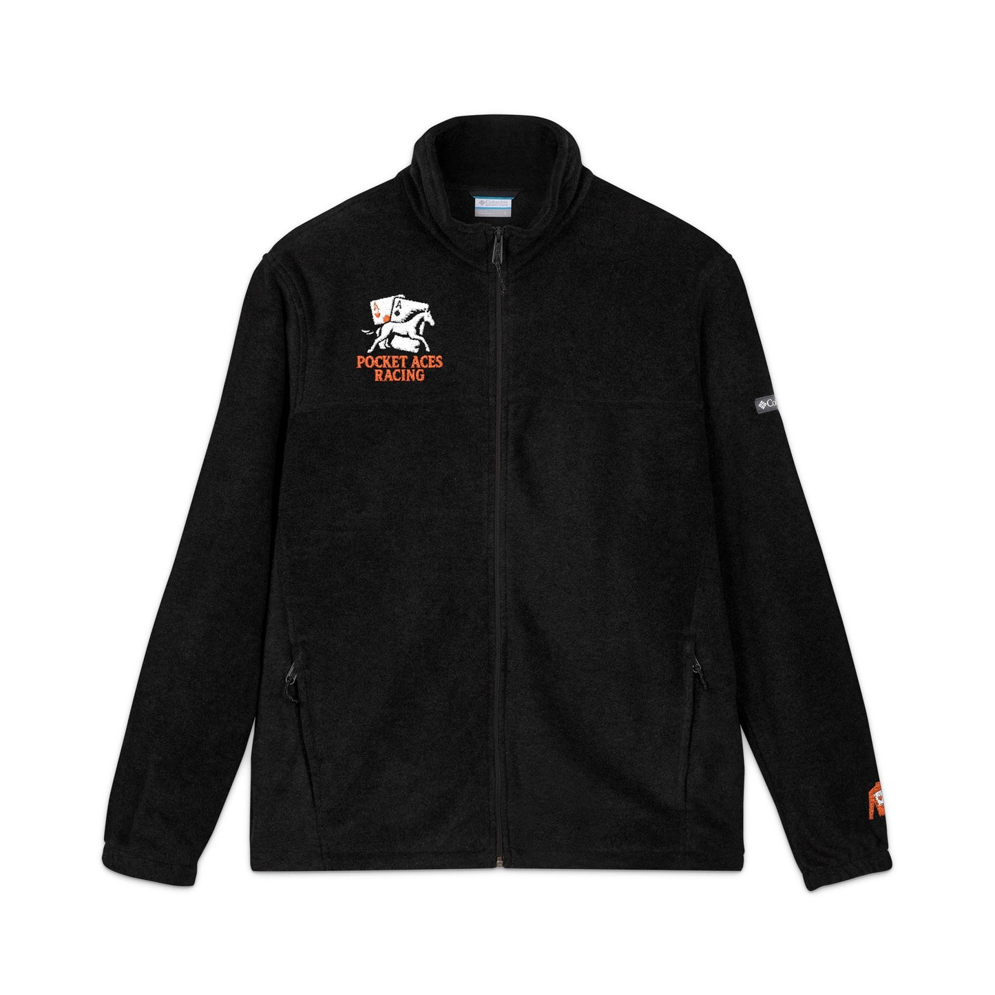 Embroidered Unisex Columbia Fleece Jacket - Aces On The Rail + Silks sleeve detail