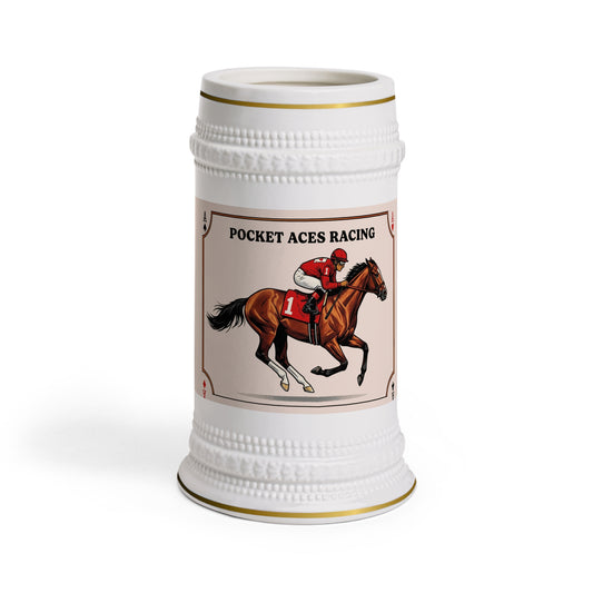 Ceramic Beer Stein — Vintage Poster Card + Black Cards Behind Silks