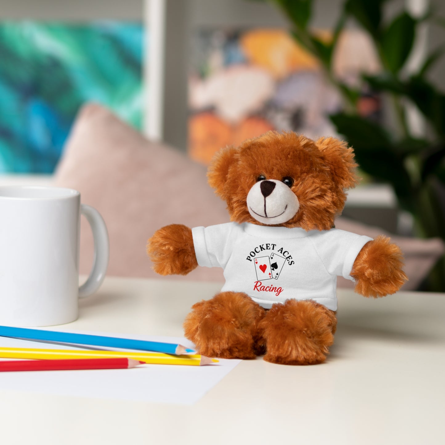 Stuffed Animals with Cards & Text logo Tee