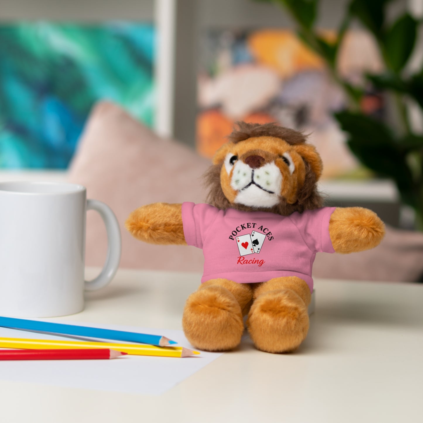Stuffed Animals with Cards & Text logo Tee