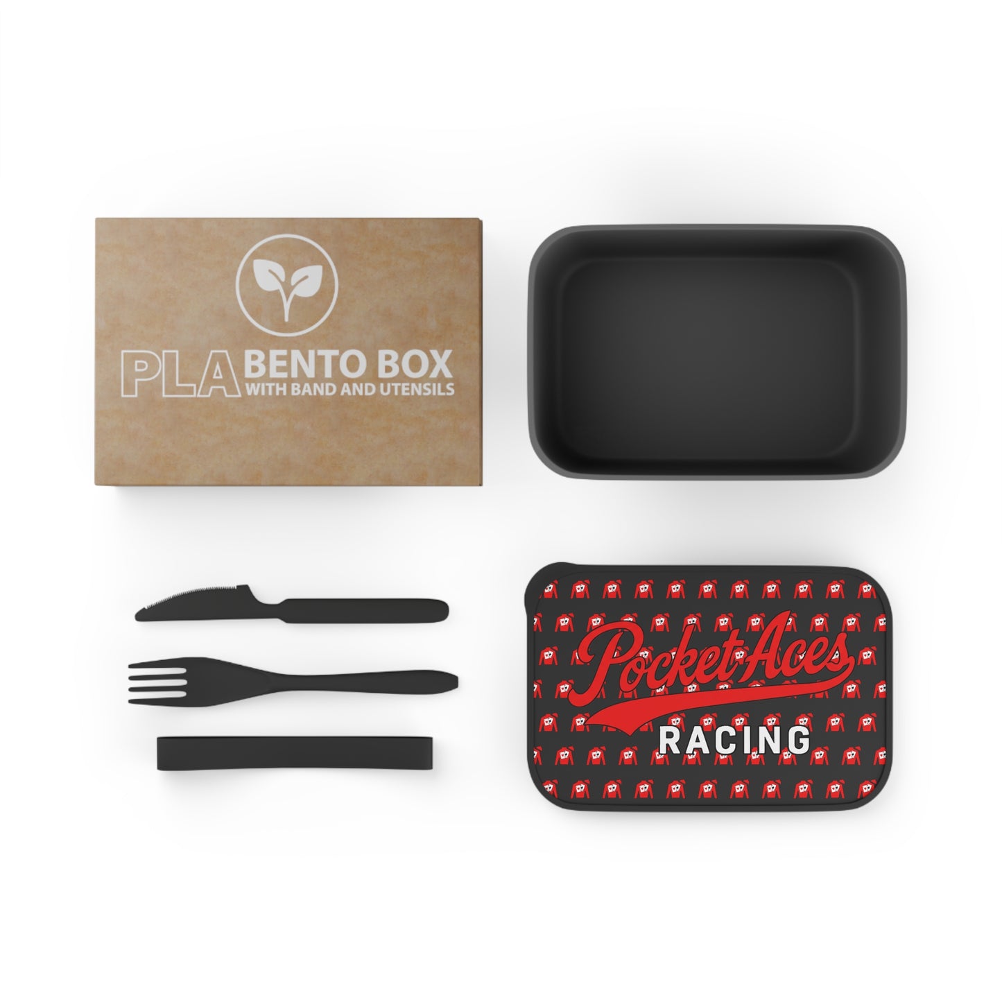 PLA Reusable Bento Box with Utensils — Clubhouse Script over Silks pattern