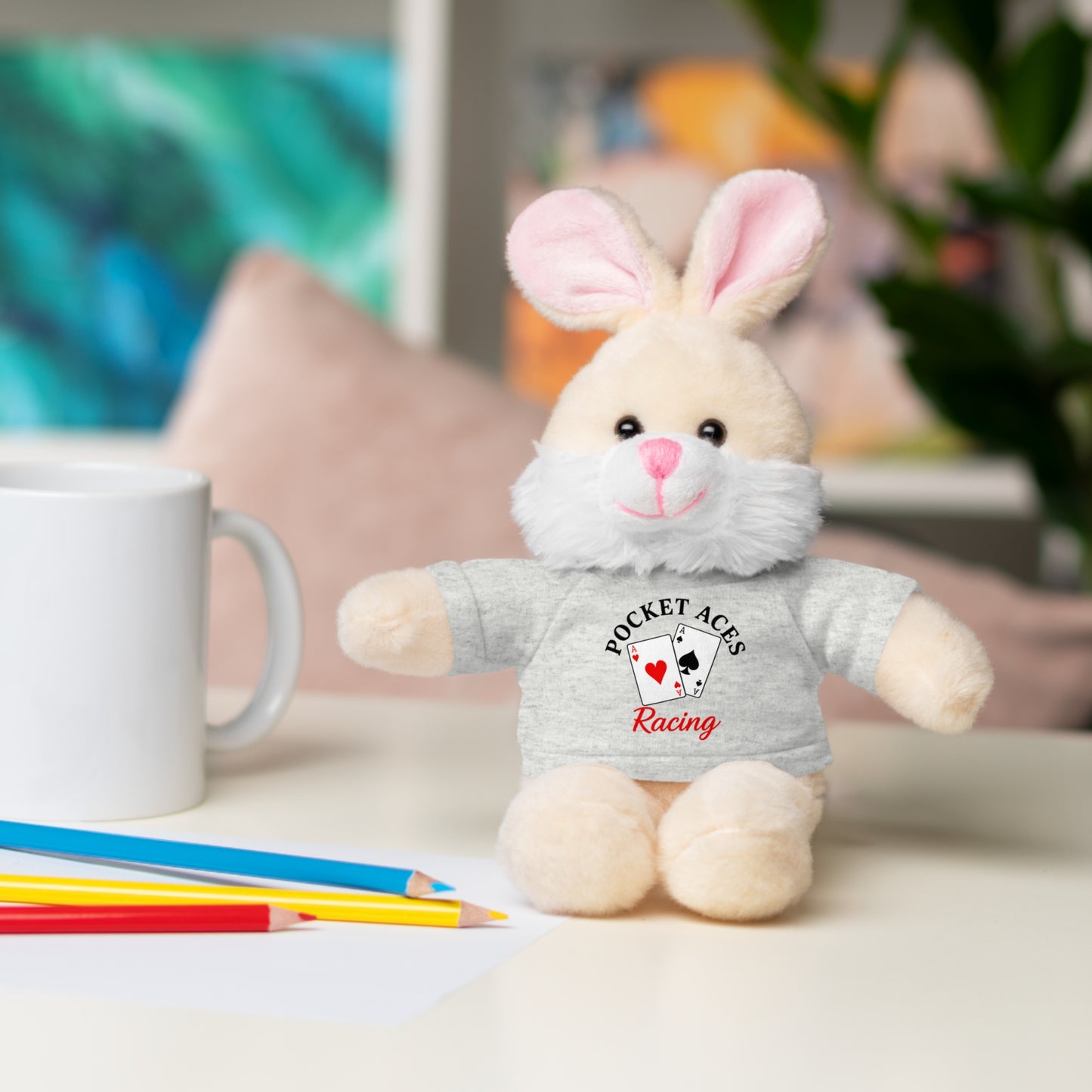 Stuffed Animals with Cards & Text logo Tee