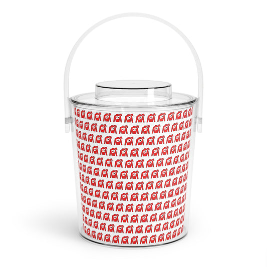 Ice Bucket with Tongs - Silks pattern over white