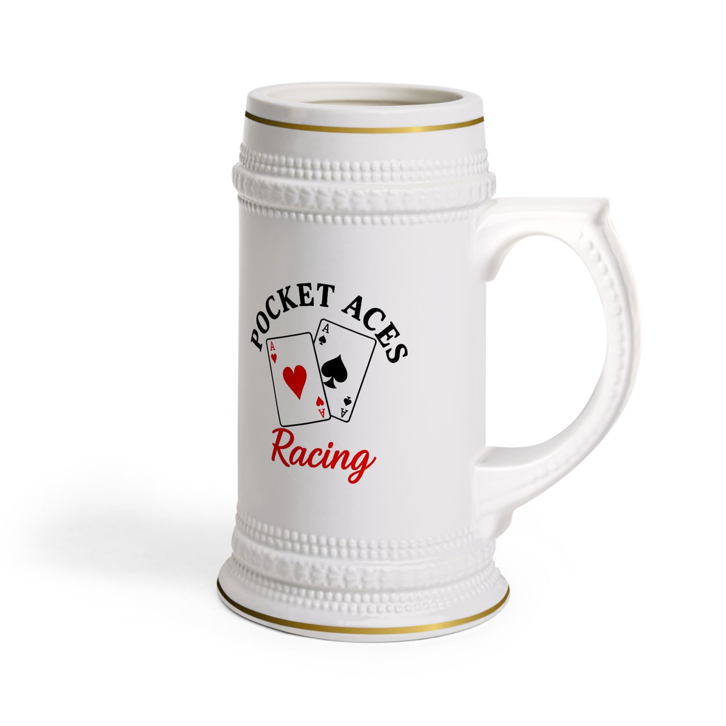Ceramic Beer Stein — Silks + Cards + Chip logos with Text