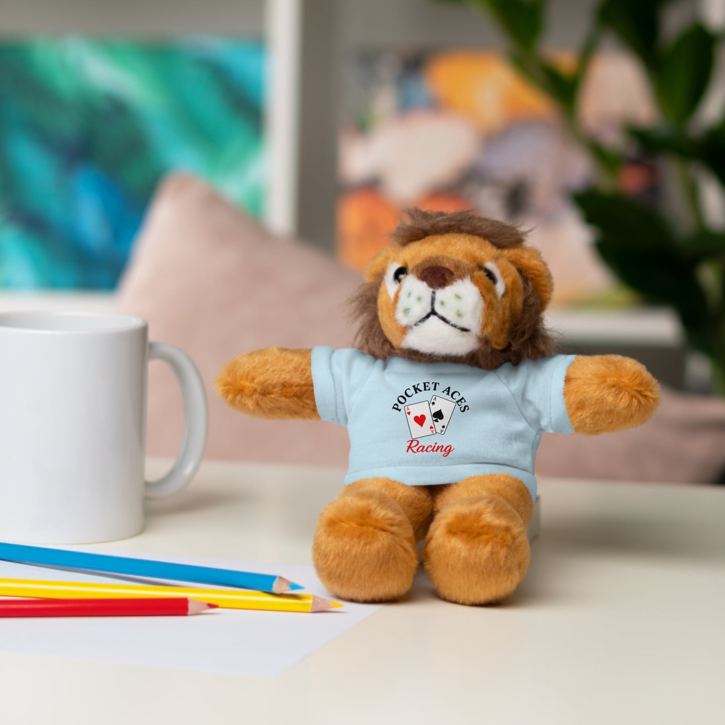 Stuffed Animals with Cards & Text logo Tee