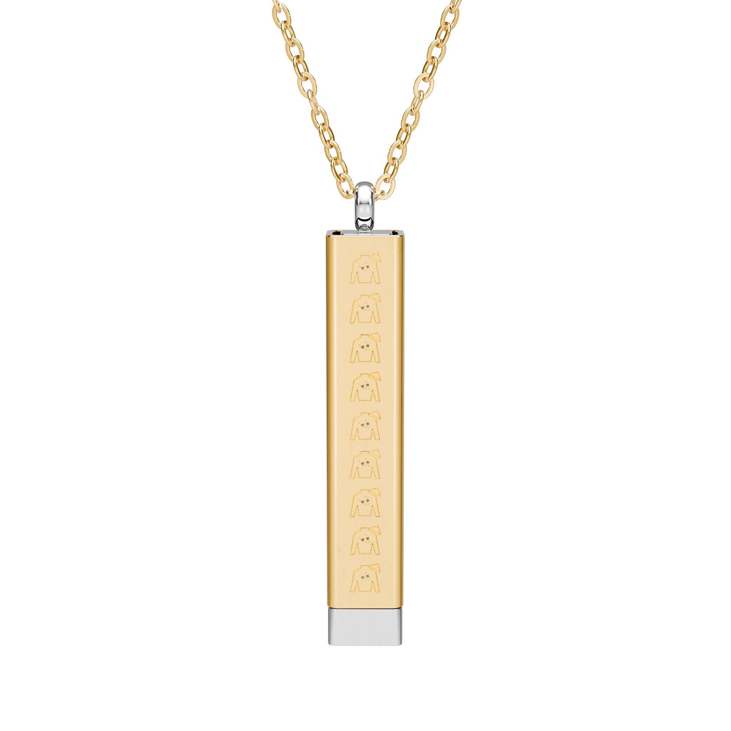 Hidden Message Sliding Blank Bar Necklace (Engraving) - Vertical Silks pattern (Ext.) + Company Text (Int.)
