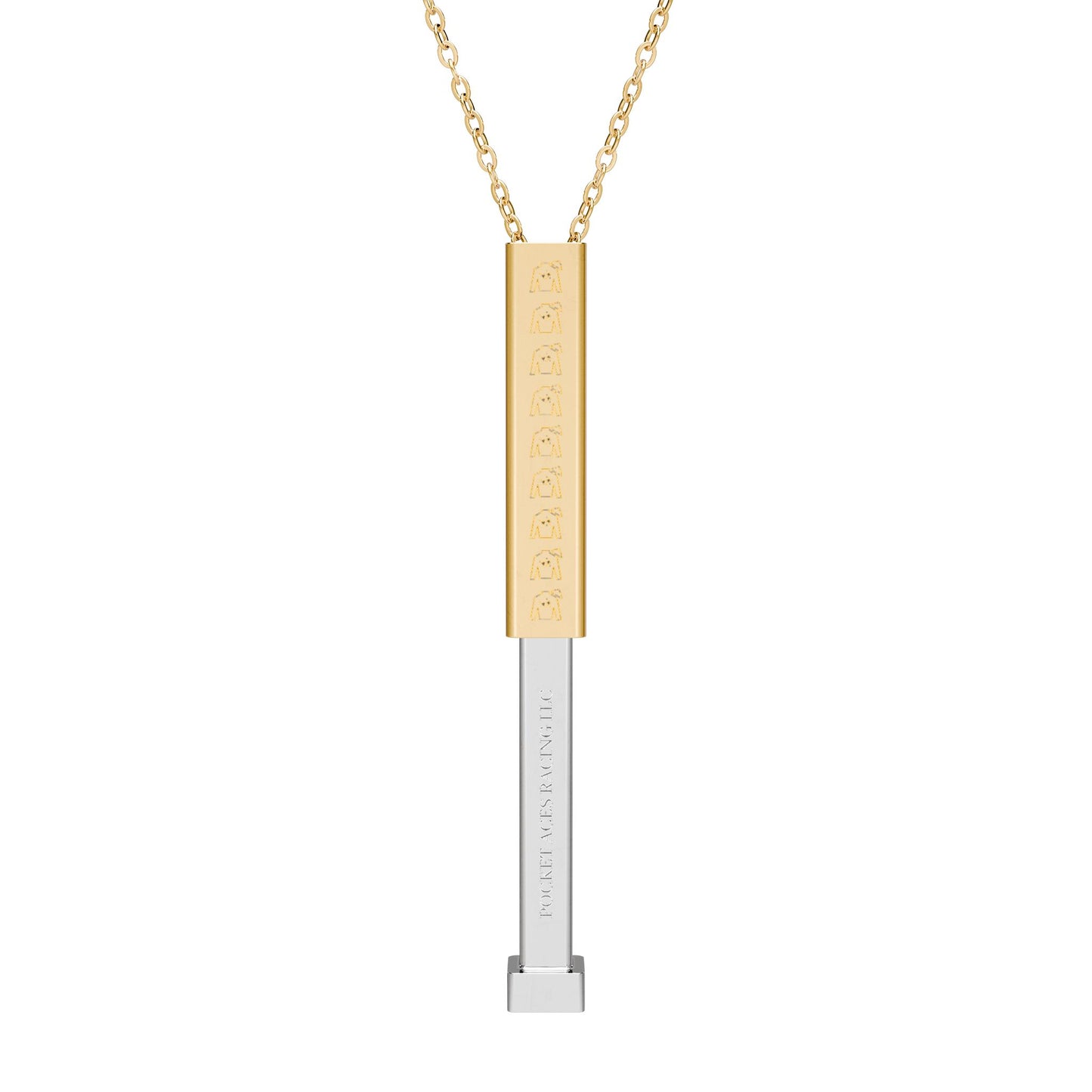 Hidden Message Sliding Blank Bar Necklace (Engraving) - Vertical Silks pattern (Ext.) + Company Text (Int.)