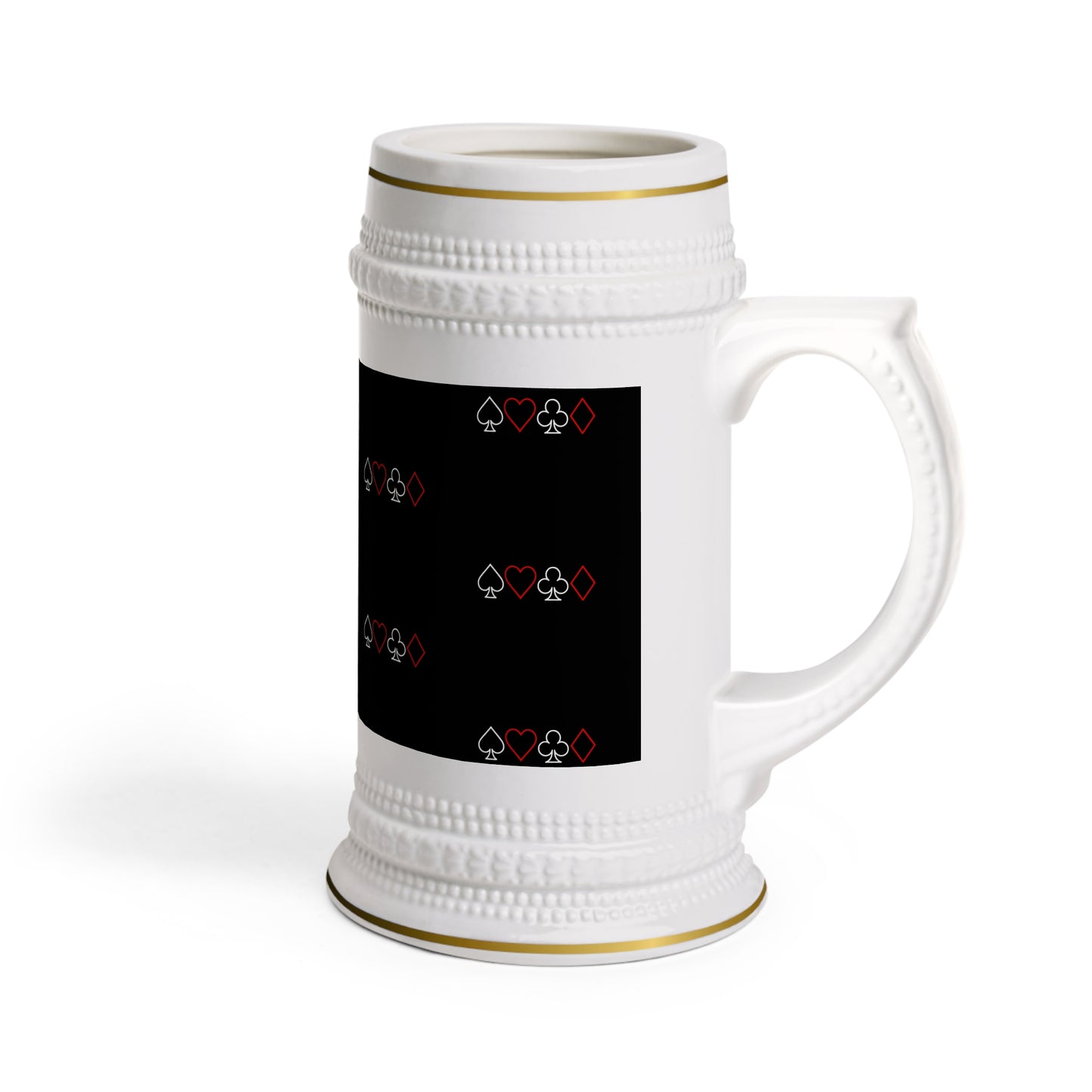 Ceramic Beer Stein — Cards & Text over Full Suit Silhouette