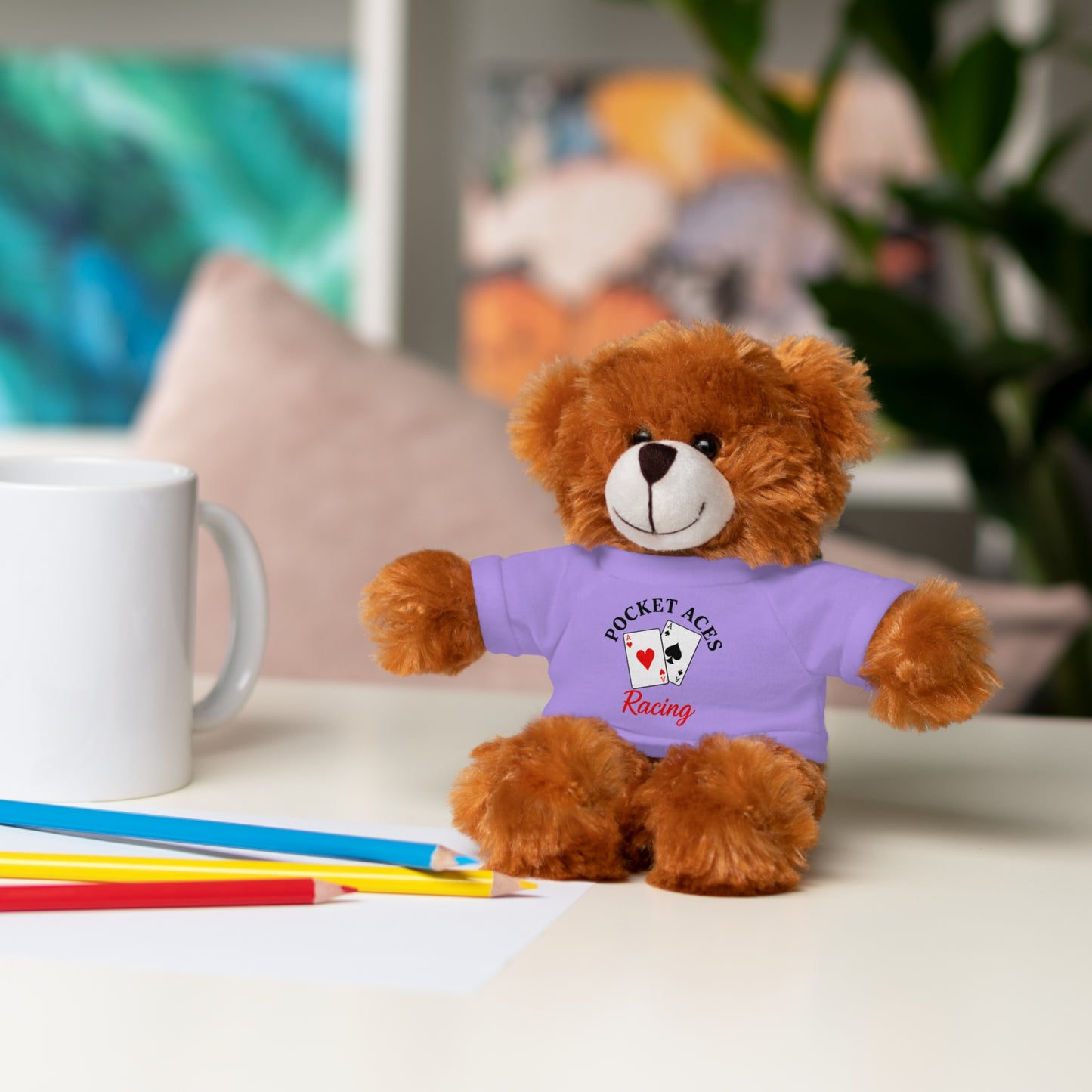 Stuffed Animals with Cards & Text logo Tee