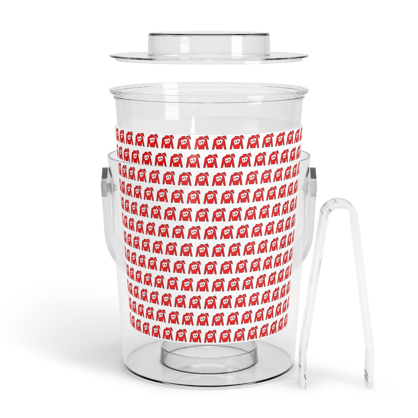 Ice Bucket with Tongs - Silks pattern over white