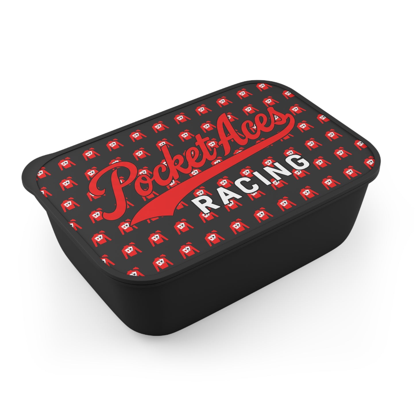 PLA Reusable Bento Box with Utensils — Clubhouse Script over Silks pattern