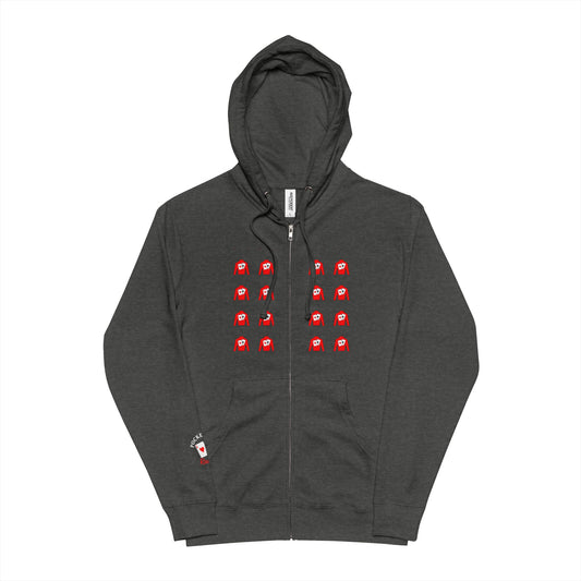 Unisex Fleece Zip Up Hoodie - Silks pattern + Text & Cards sleeve detail