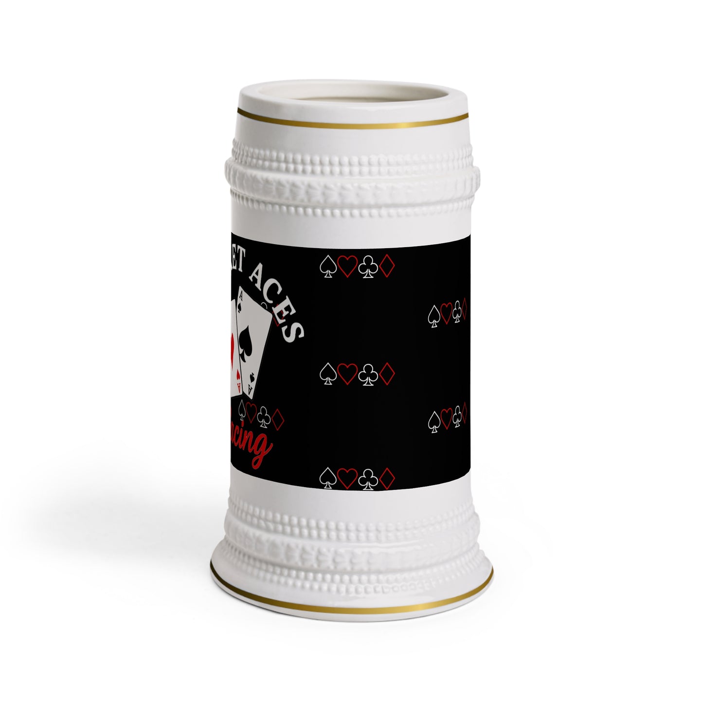 Ceramic Beer Stein — Cards & Text over Full Suit Silhouette