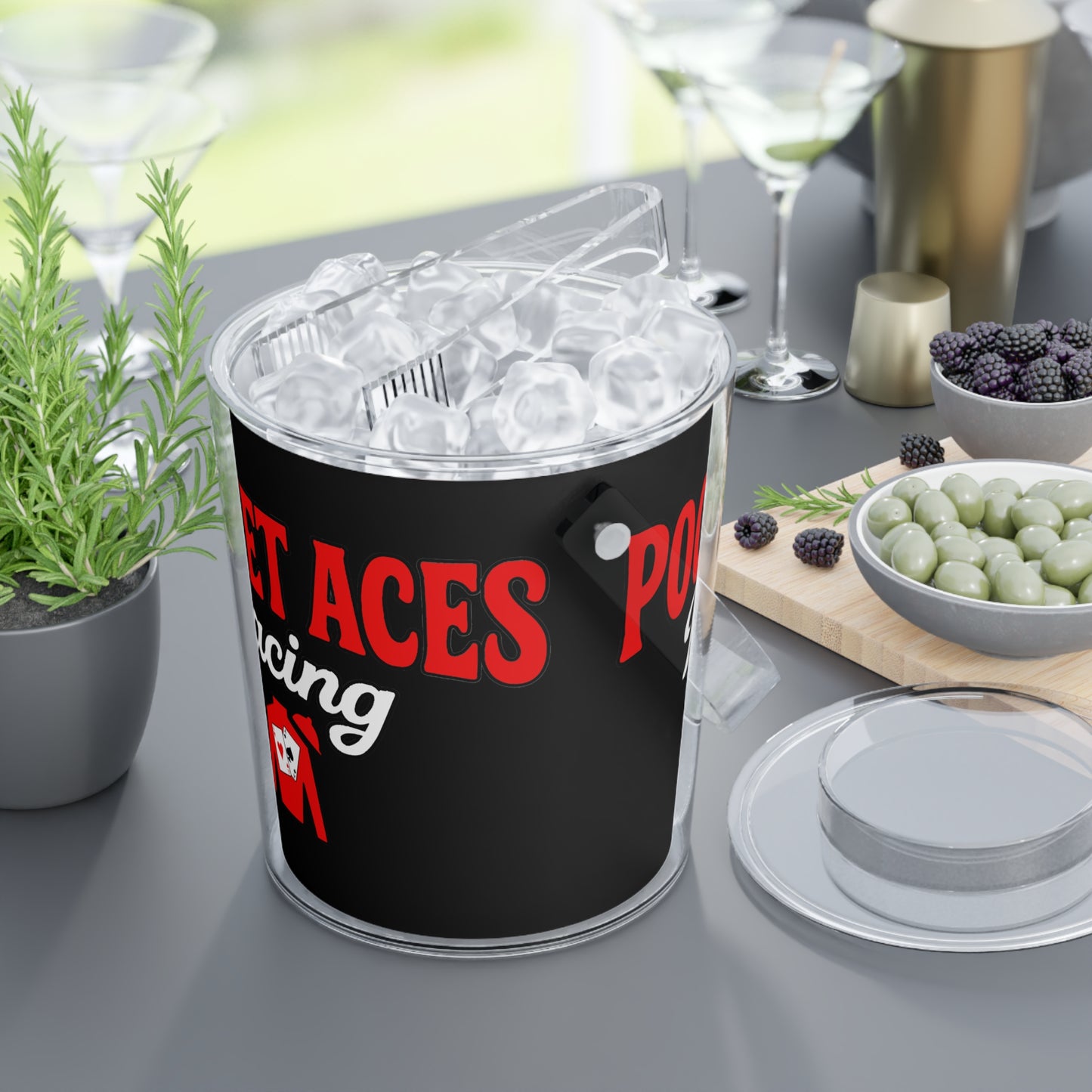 Ice Bucket with Tongs - Groovy Text & Silks