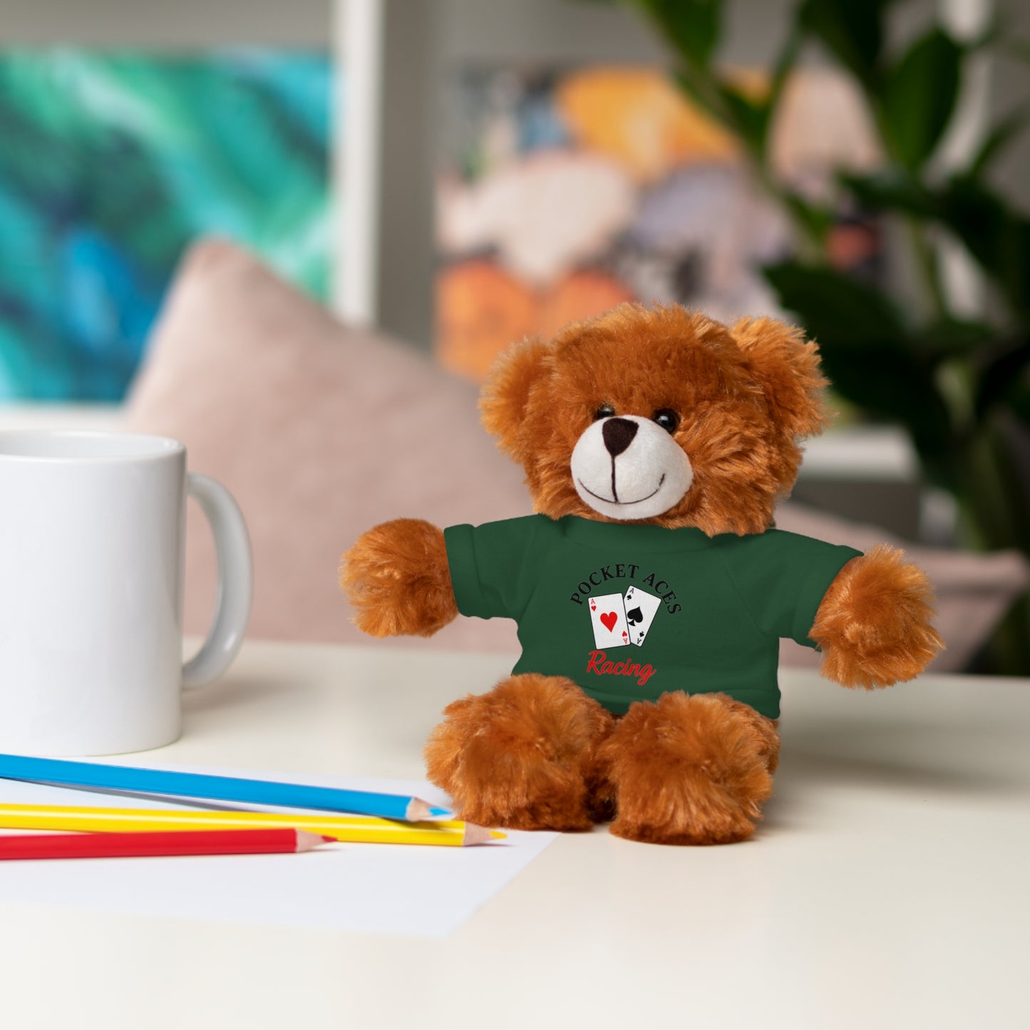 Stuffed Animals with Cards & Text logo Tee