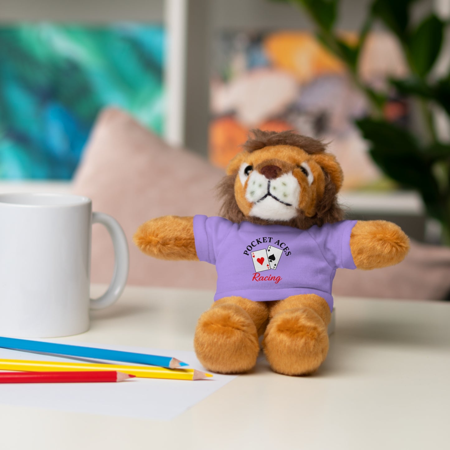 Stuffed Animals with Cards & Text logo Tee