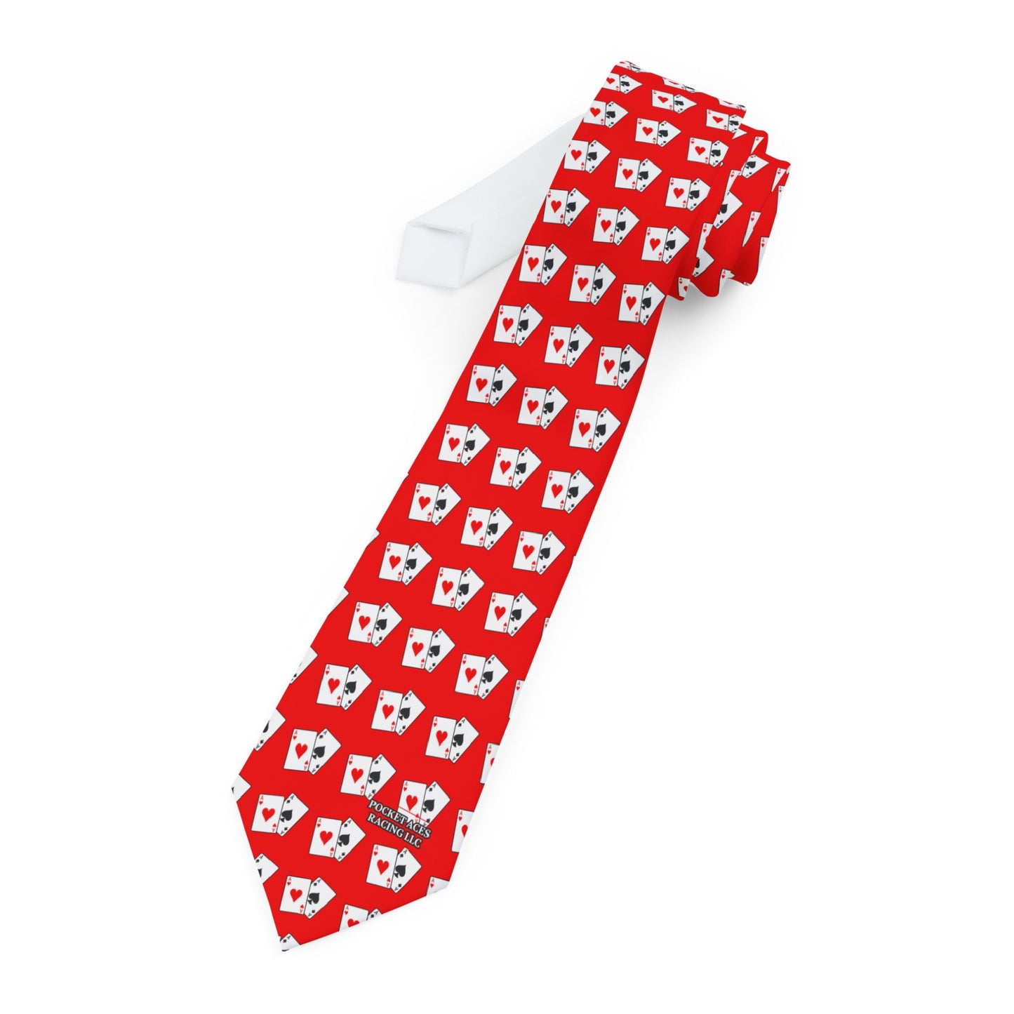 Necktie - Cards pattern + Text over PAR Red