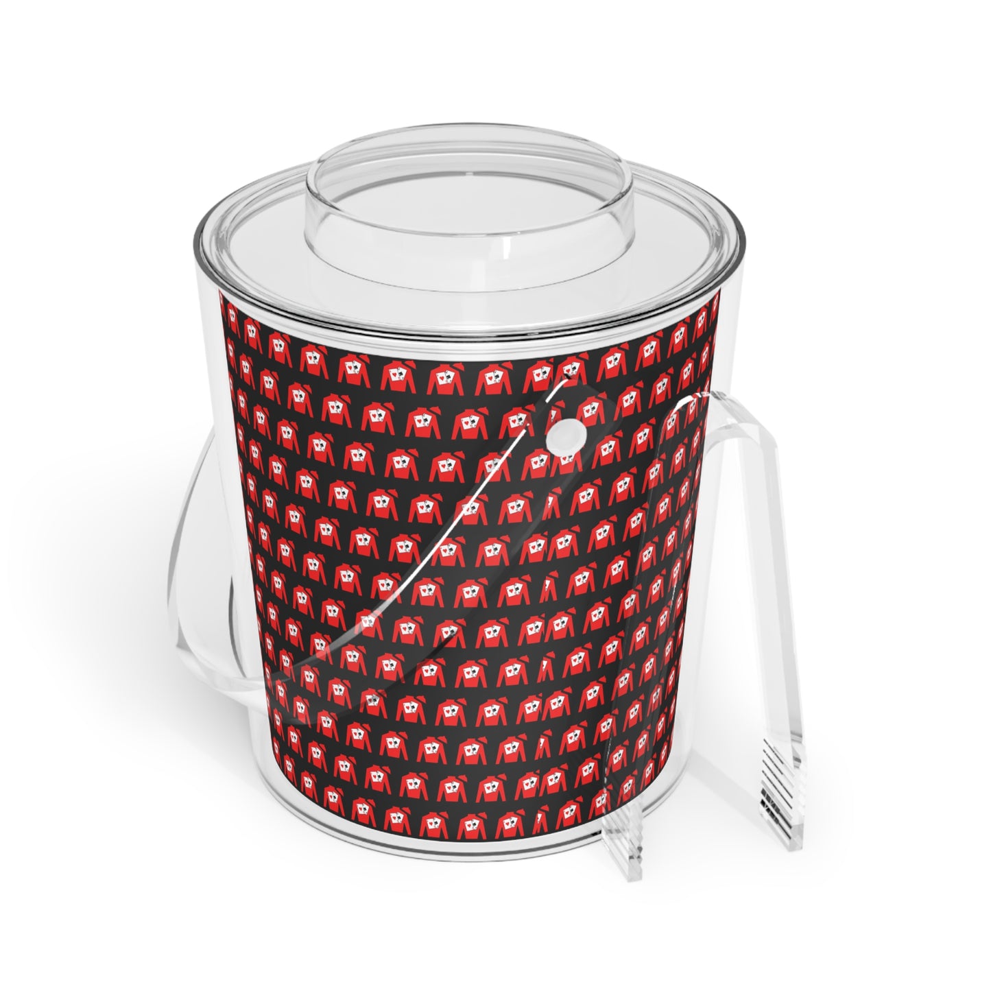 Ice Bucket with Tongs - Silks pattern over black