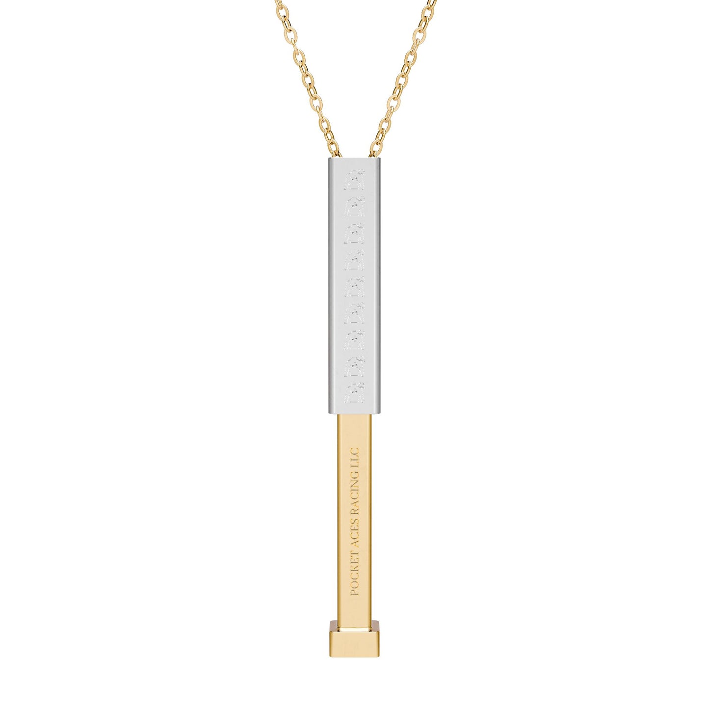 Hidden Message Sliding Blank Bar Necklace (Engraving) - Vertical Silks pattern (Ext.) + Company Text (Int.)