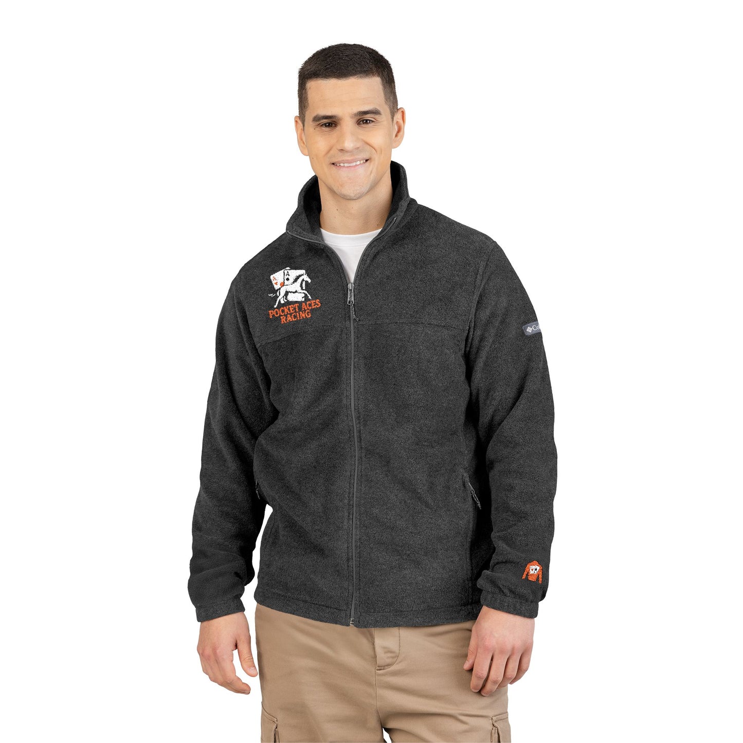 Embroidered Unisex Columbia Fleece Jacket - Aces On The Rail + Silks sleeve detail