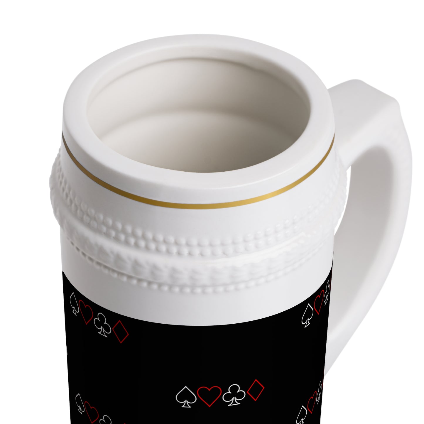 Ceramic Beer Stein — Cards & Text over Full Suit Silhouette