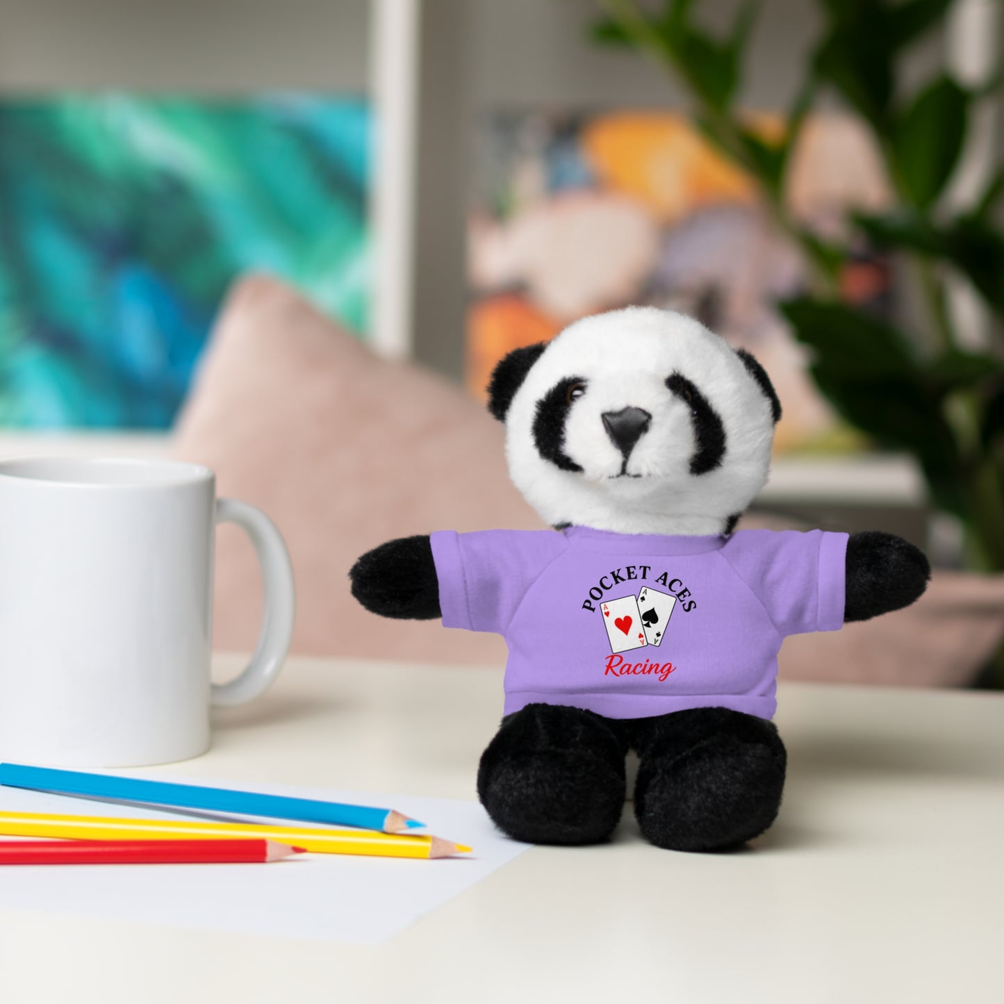 Stuffed Animals with Cards & Text logo Tee