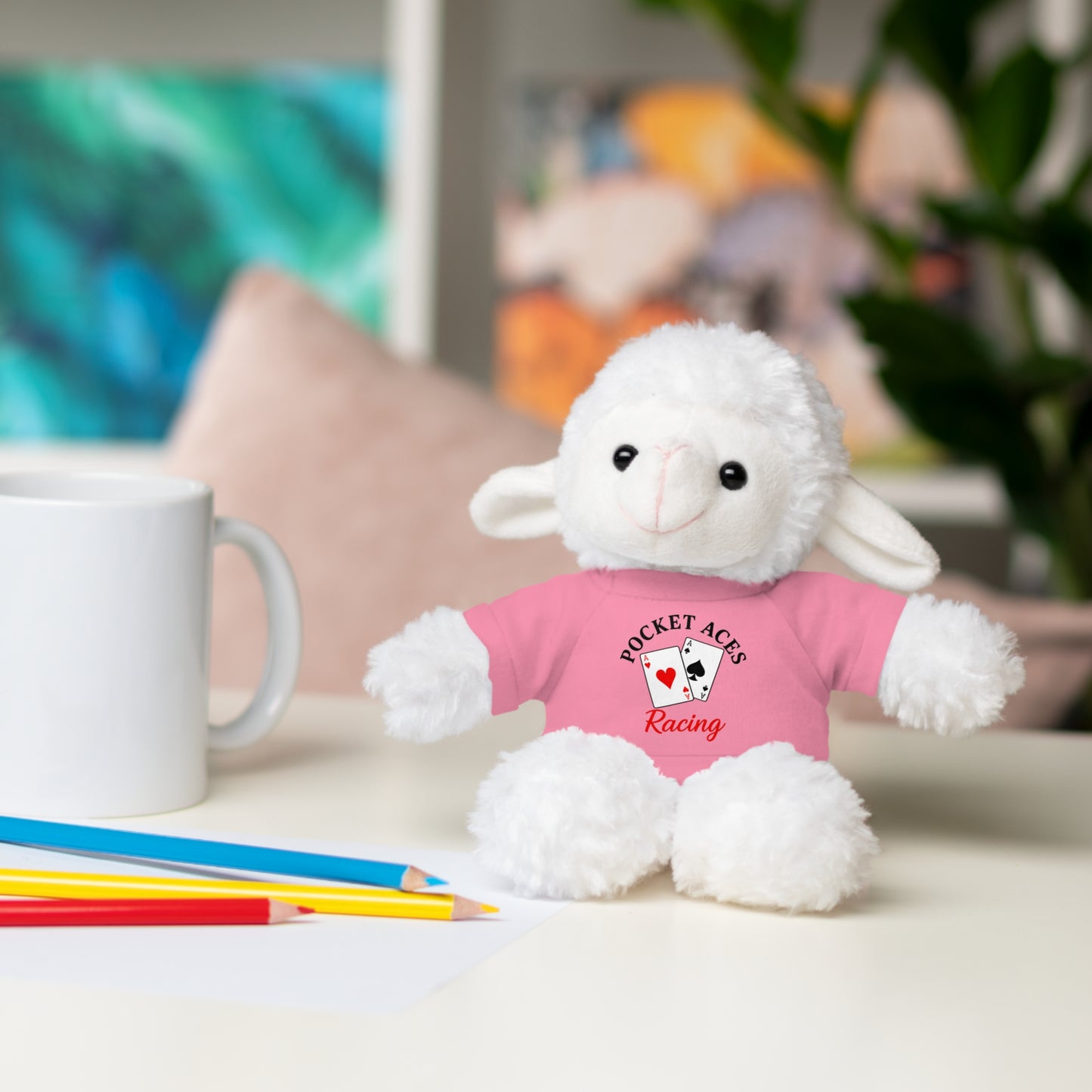 Stuffed Animals with Cards & Text logo Tee