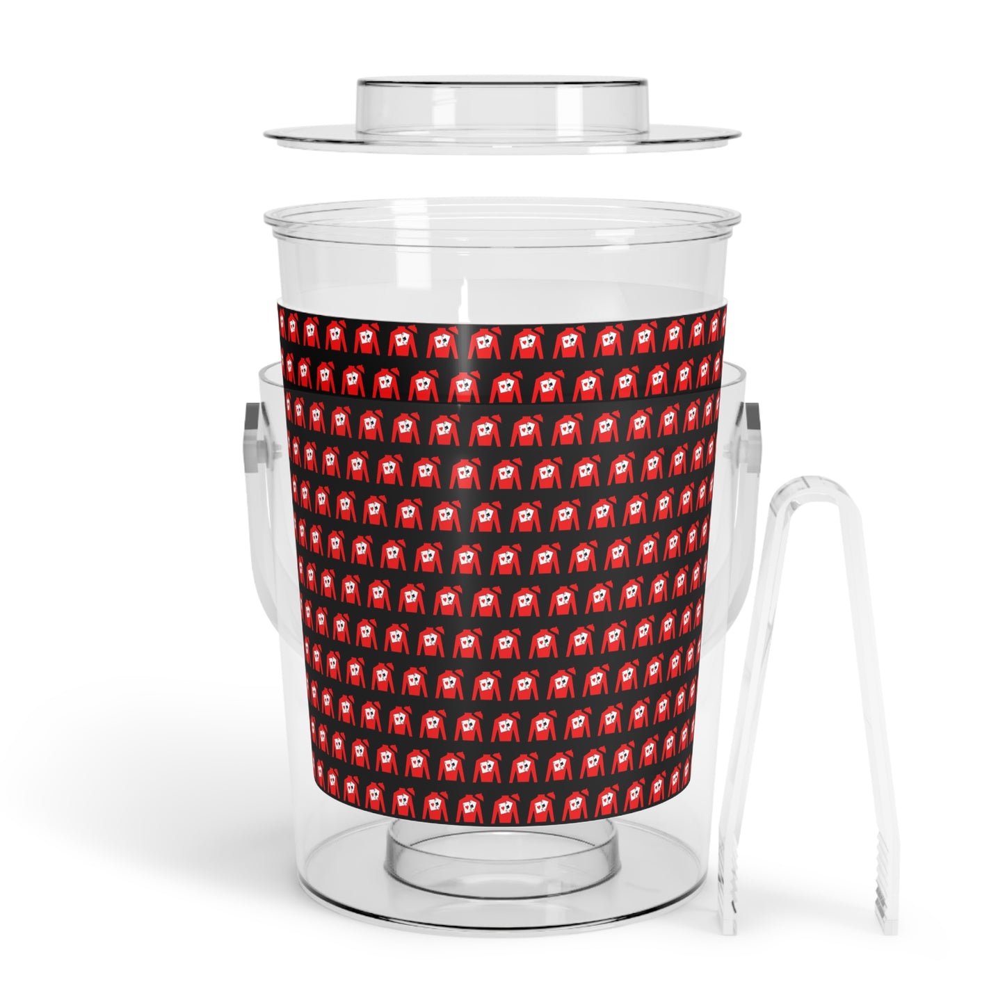 Ice Bucket with Tongs - Silks pattern over black