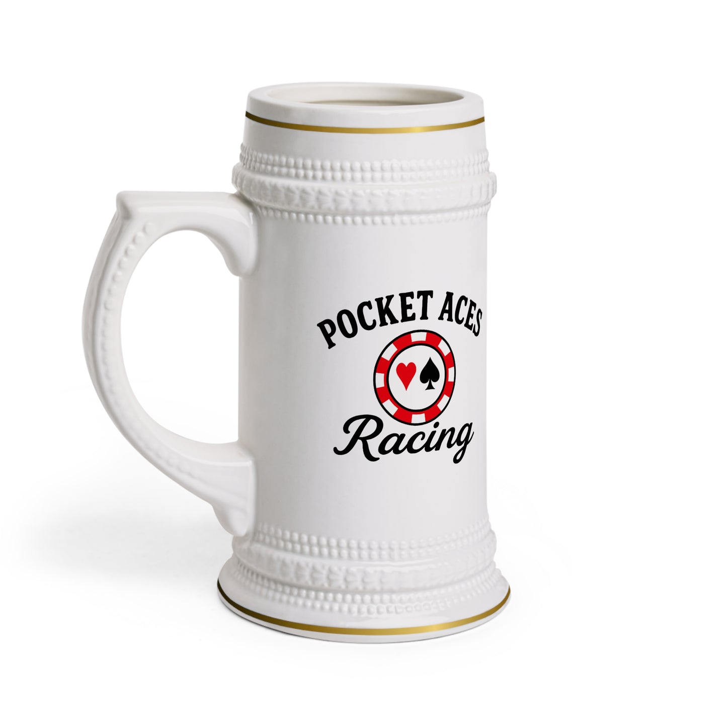 Ceramic Beer Stein — Silks + Cards + Chip logos with Text