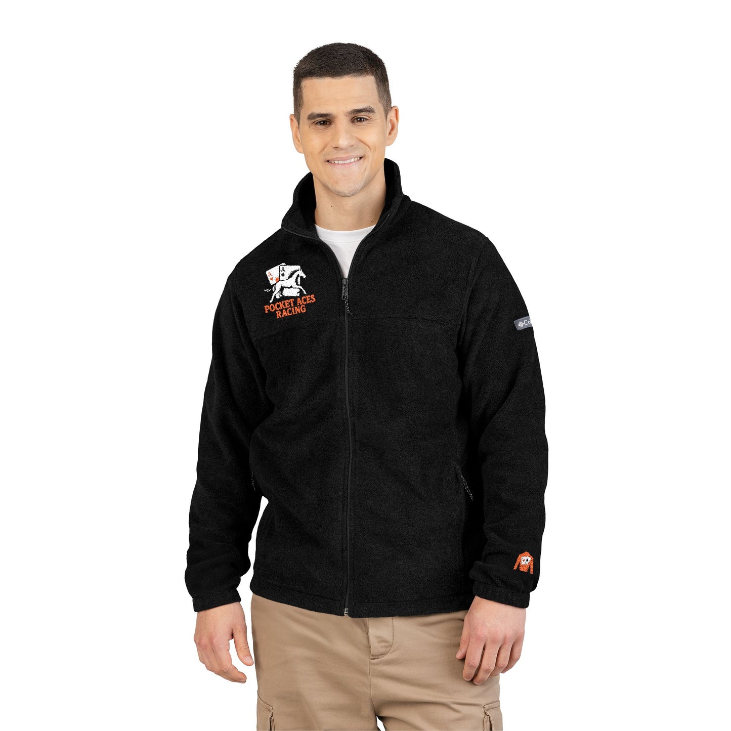 Embroidered Unisex Columbia Fleece Jacket - Aces On The Rail + Silks sleeve detail