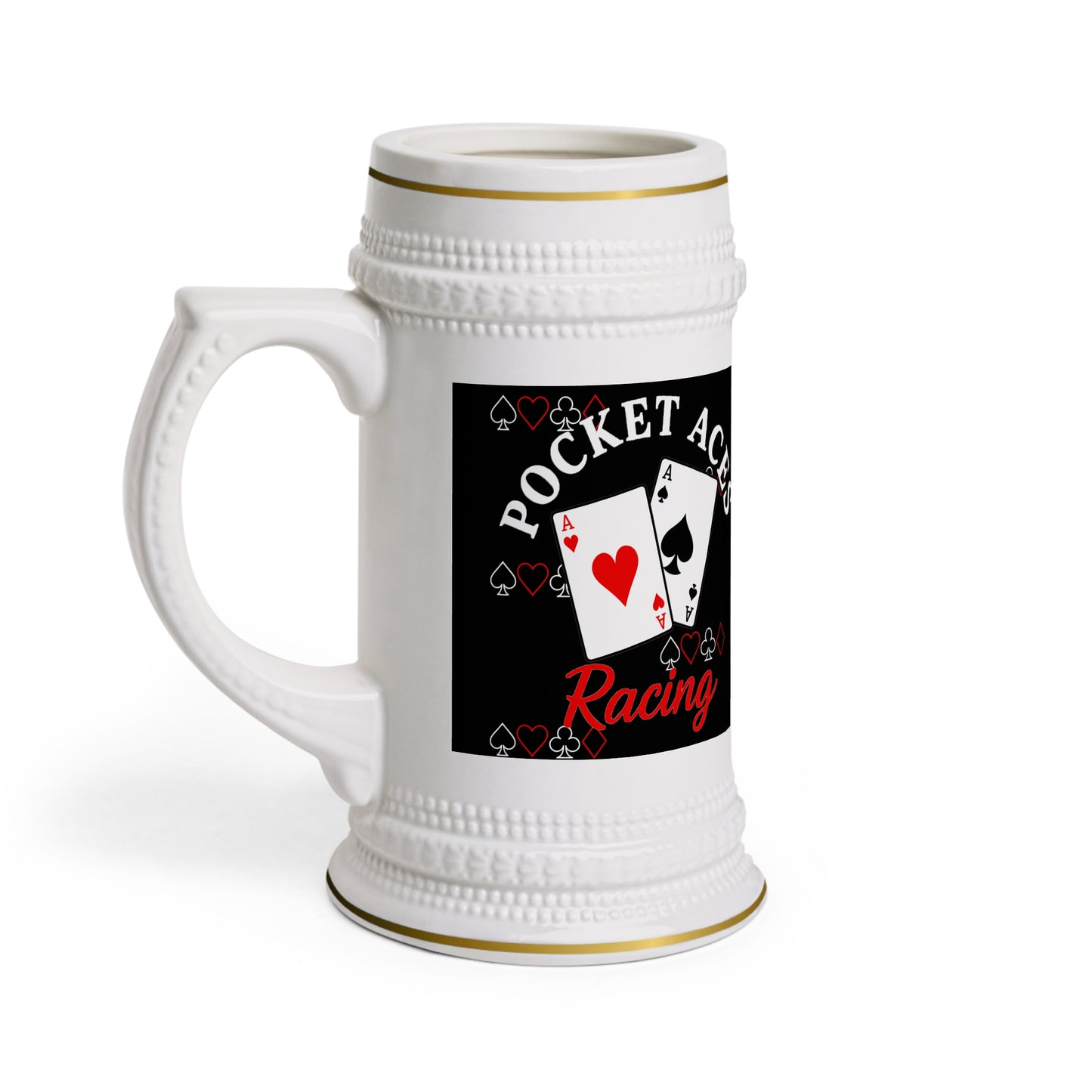 Ceramic Beer Stein — Cards & Text over Full Suit Silhouette