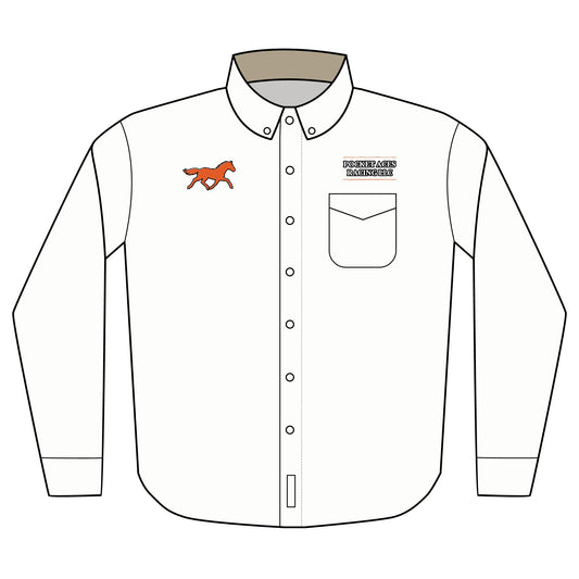 Port Authority® Unisex Long Sleeve Shirt (Embroidery) - Red Horse logo + Company Text above pocket