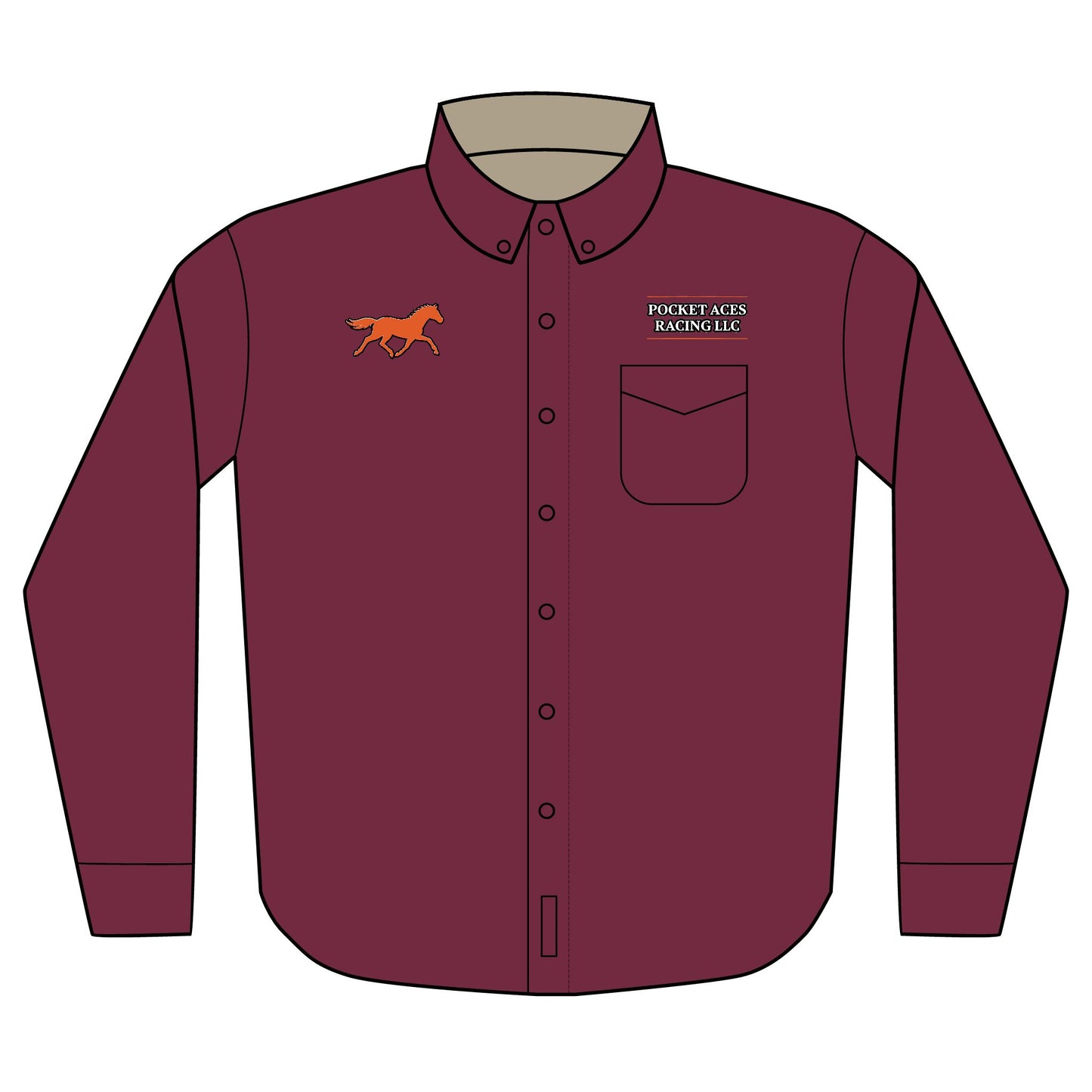 Port Authority® Unisex Long Sleeve Shirt (Embroidery) - Red Horse logo + Company Text above pocket